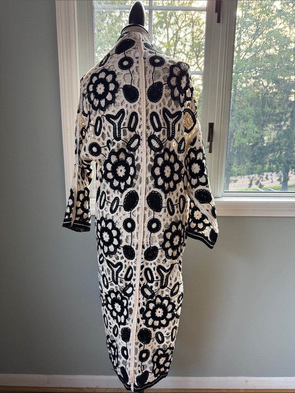 POL onyx edge boho open weave floral cardigan duster NWT OS - Picture 4 of 8
